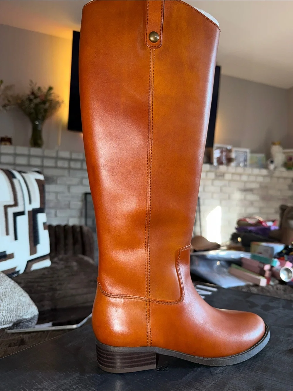 INC Fawne Leather Knee‎ High Boots cognac